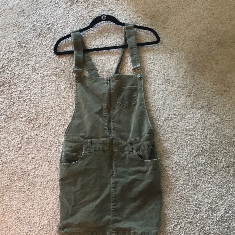 Army green corduroy skirt overalls